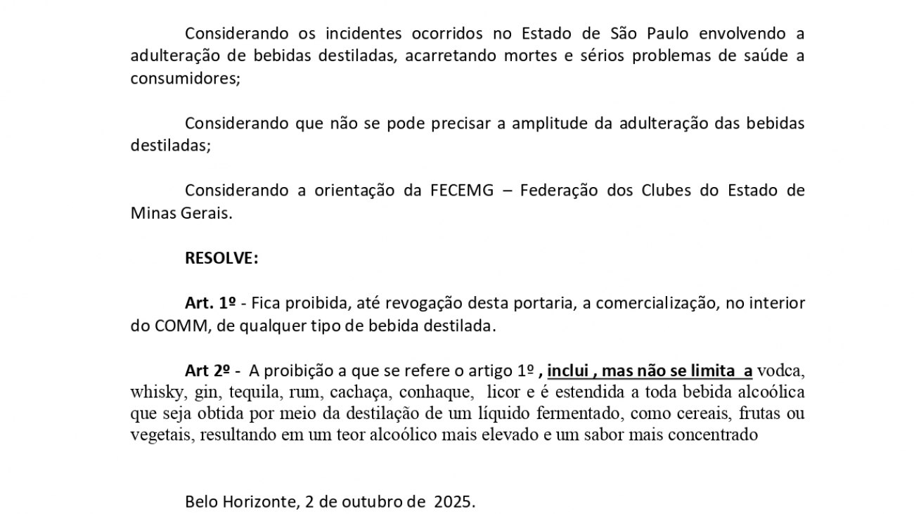 Portaria 035 de 2025 - Proibição de destilados