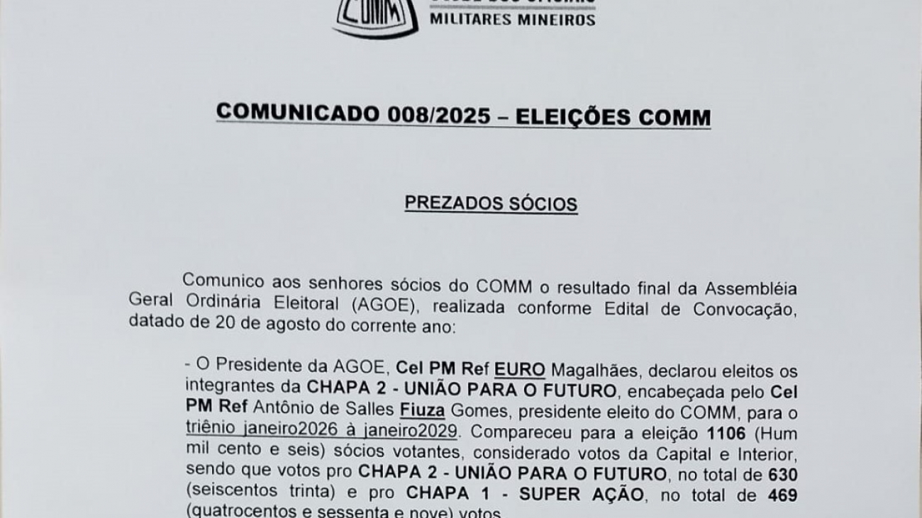 CAP COMUNICADO 008-2025 - ELEIÇÕES COMM