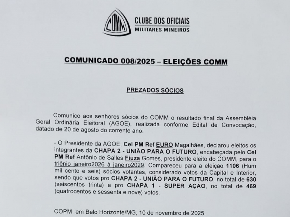 CAP COMUNICADO 008-2025 - ELEIÇÕES COMM