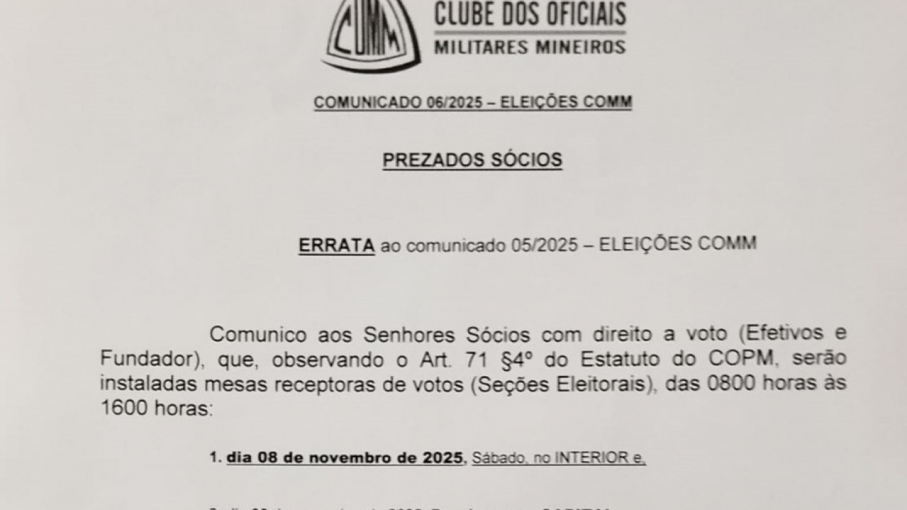 CAPA ERRATA COMUNICADO 006 - ELEIÇÕES COMM
