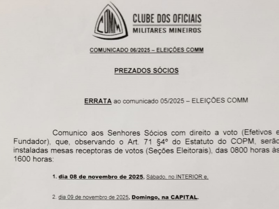 CAPA ERRATA COMUNICADO 006 - ELEIÇÕES COMM